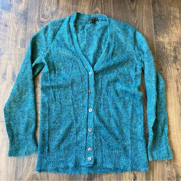 J Crew Boyfriend Cardigan Sweater Blue Green Mohair Size small B5228 - Picture 2 of 7